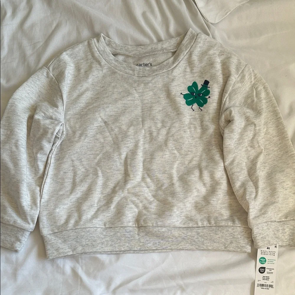 Carter's Light Gray Sweatshirt with Green Clover